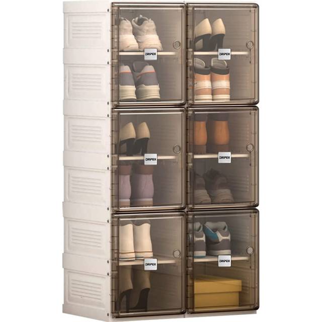 Foldable Shoe Storage Box with Door - White / 2 Columns, 6 Layers