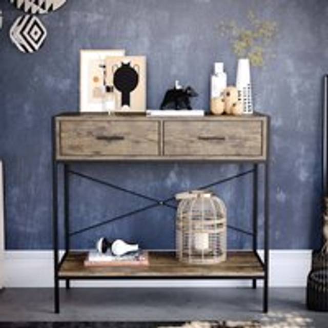 Brooklyn Console Table Black & Brown 1 Shelf 2 Drawers