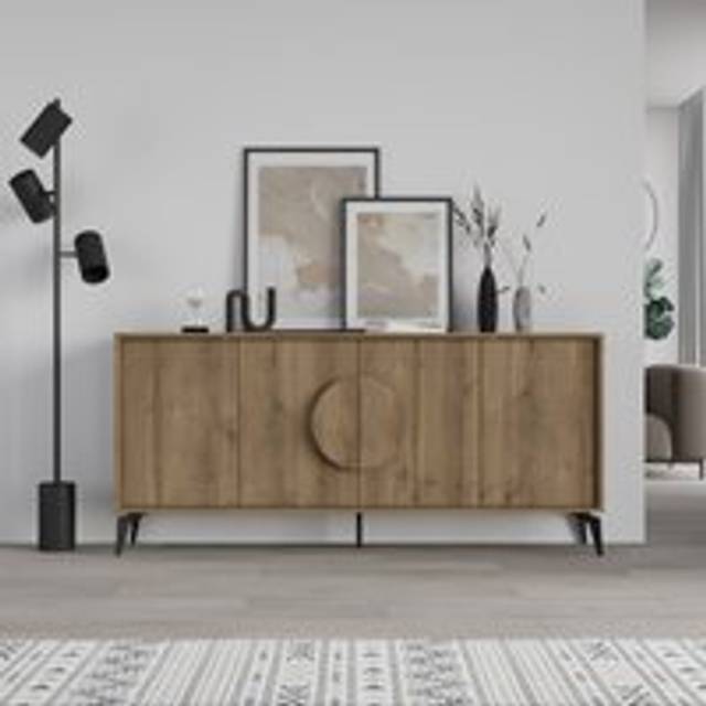 Decortie Gora 4 Door Dark Oak Effect Console Sideboard - Brown - 82 x 180 x 35.6cm