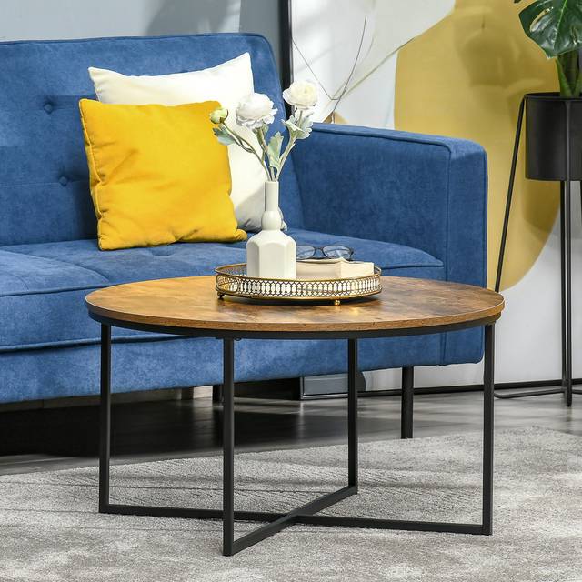 Portland Brown Industrial Round Coffee Table - 80 x 80 x 45cm
