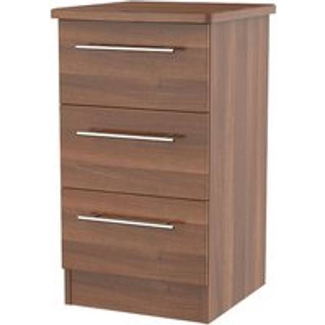 Welcome Furniture Ready Assembled Edina 3-Drawer Bedside Table -Walnut, Brown