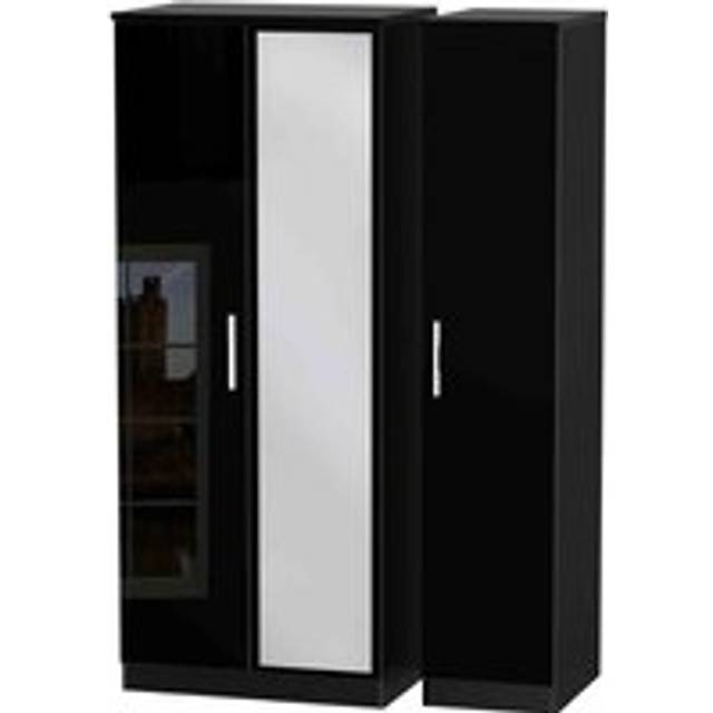 Welcome Furniture Ready Assembled Fourrisse Triple Mirrored Wardrobe - Black Gloss, Black