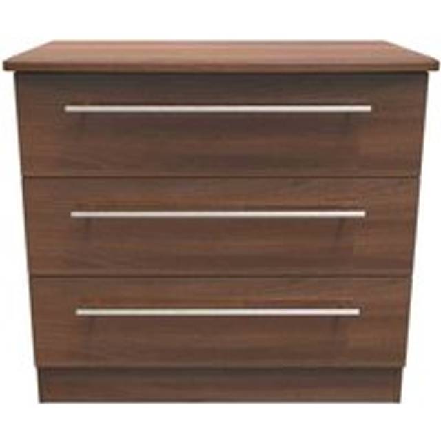 Welcome Furniture Ready Assembled Edina 3 Drawer Chest - Noche Walnut, Brown