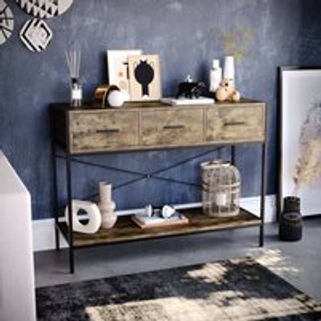 Brooklyn 3 Drawer Console Table - Dark Wood - Brown