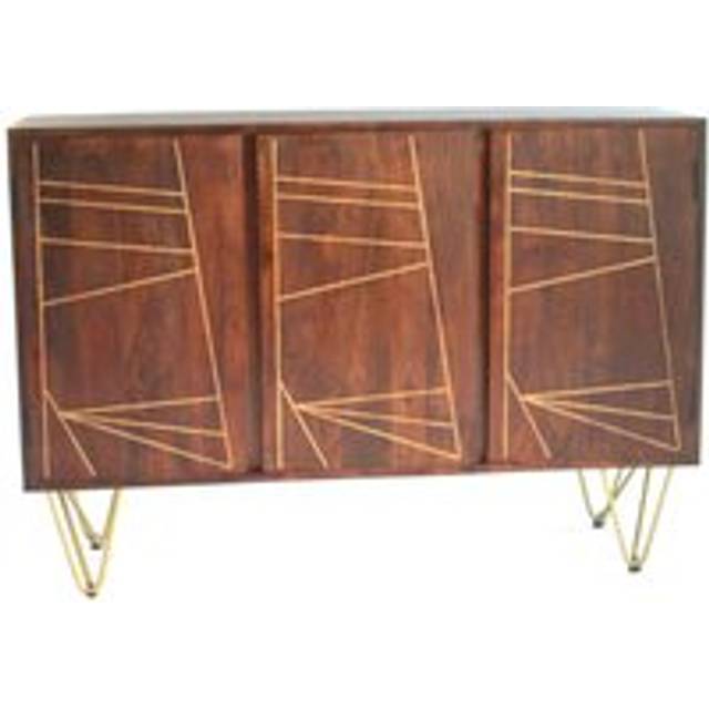 Dark Mango Wood Gold 3 Doors Large Sideboard - Dark Wood - Brown