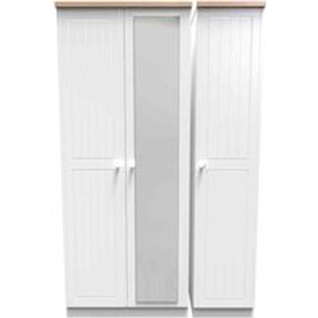 Welcome Furniture Ready Assembled Wilcox Triple Mirrored Wardrobe - Porcelain Ash and Oak, White