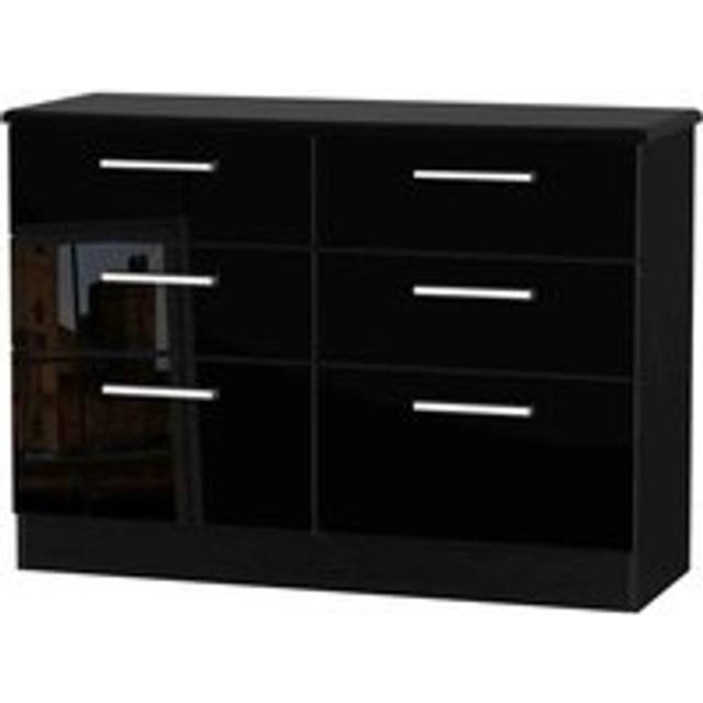 Welcome Furniture Ready Assembled Fourrisse 6 Drawer Midi Chest - Black Gloss, Black