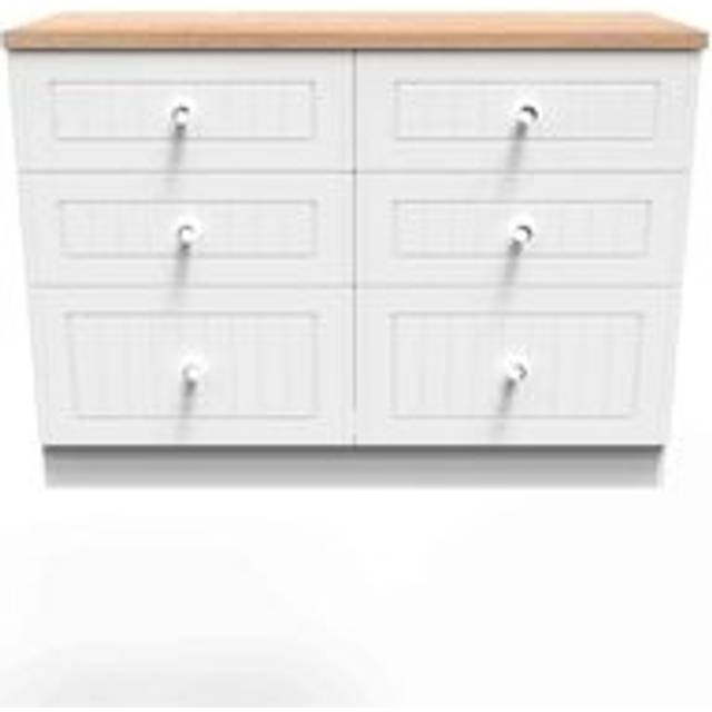 Welcome Furniture Ready Assembled Wilcox 6 Drawer Midi Chest - Porcelain Ash and Oak, White