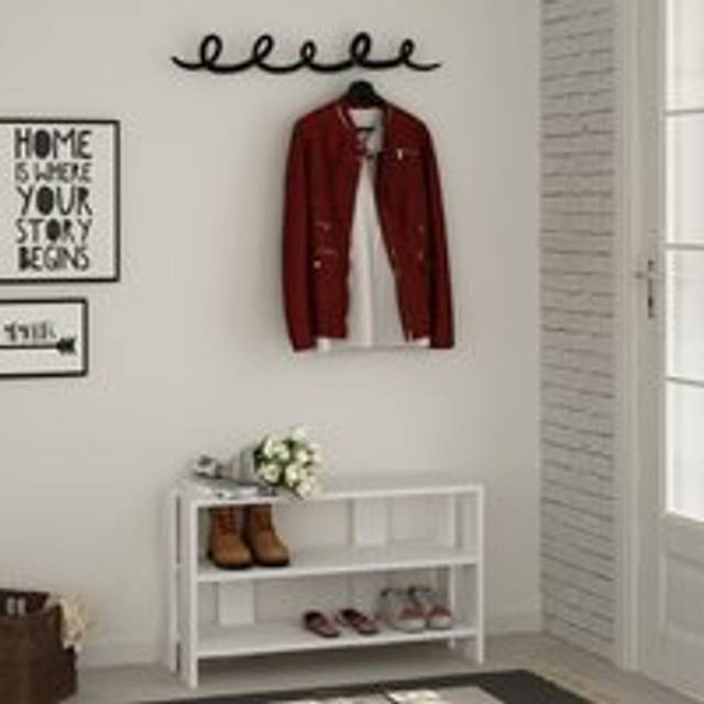 Tono Modern Shoe Rack With Hanger - White - White - Decortie