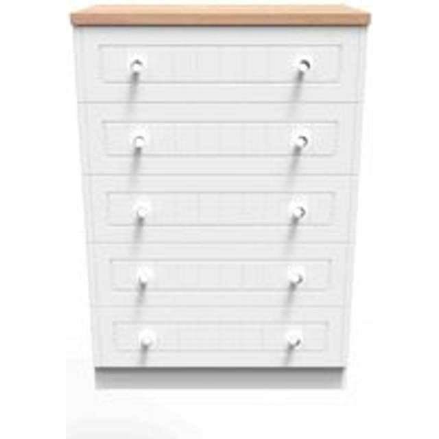 Welcome Furniture Ready Assembled Wilcox 5 Drawer Chest - Ash and Oak, White