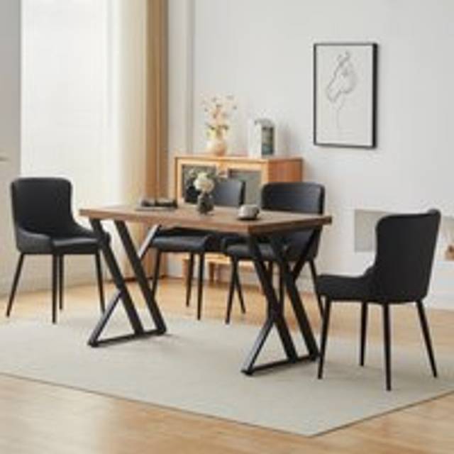5 Piece Industrial Style Dining Set Oak Effect