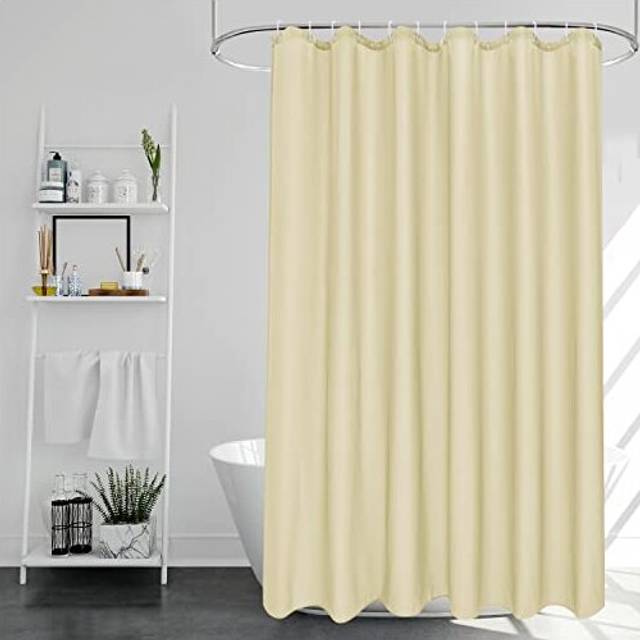 Beige Shower Curtains Mould Proof Resistant Washable, Quick Dry Water-resistant Fabric Bathroom Shower Curtain 180 x 180cm Drop with 12 Plastic Hooks