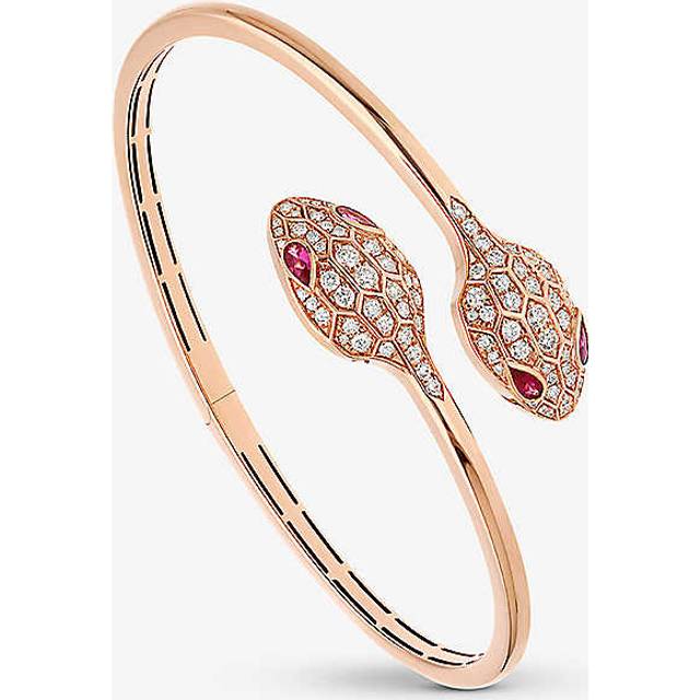 Bvlgari Womens Rose Gold Serpenti 18ct Rose-gold and 1.08ct Brilliant-cut Diamond Bangle Bracelet M - ROSE GOLD