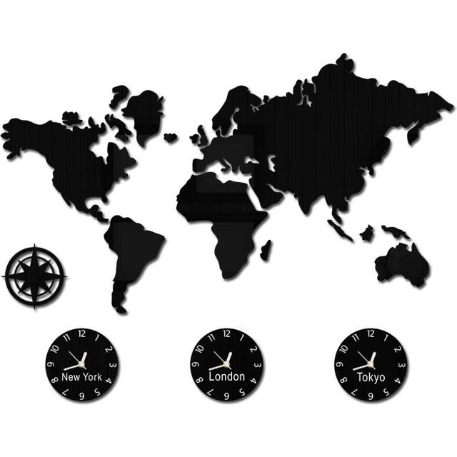 World Map Large Wall Clock New York London Tokyo Personalized Time Zone Silent Non Ticking Wall Clock Office Geographic Wall Art