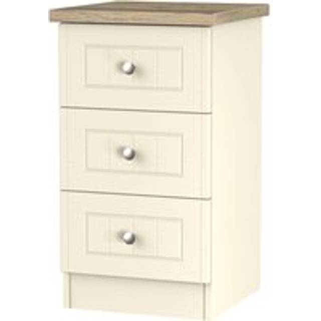 Welcome Furniture Ready Assembled Wilcox 3-Drawer Bedside Table - Cream Ash, Cream