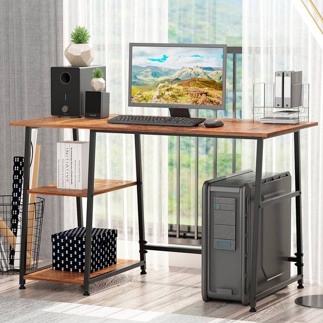 Portland Industrial Style Home Office Desk Black and Rustic Brown - 120 x 60 x 76cm