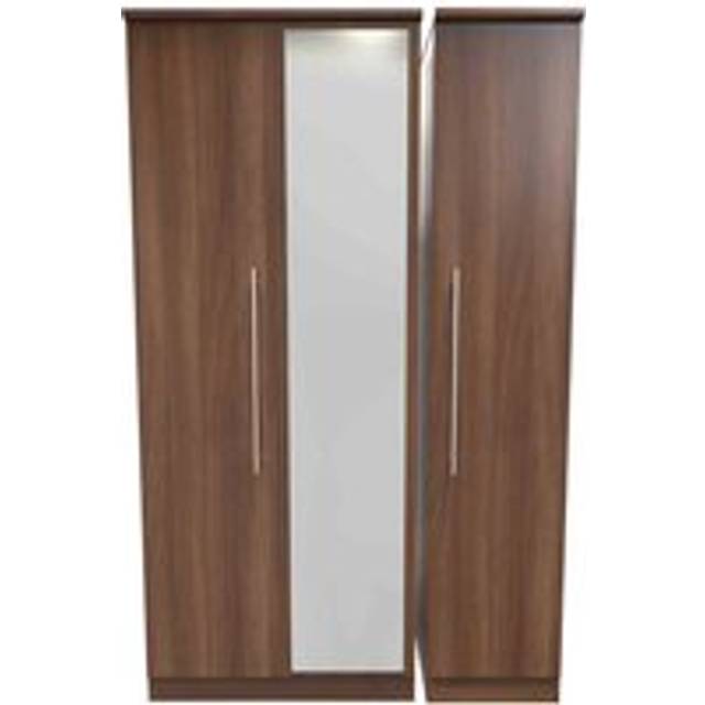 Welcome Furniture Ready Assembled Edina Triple Mirrored Wardrobe - Noche Walnut, Brown