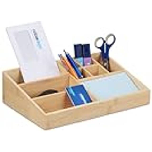 Relaxdays - Desk Organiser, Bamboo Organiser, 9 Compartments, h x w x d: 9 x 33 x 21 cm, Utensil Box, Storage Box, Brown