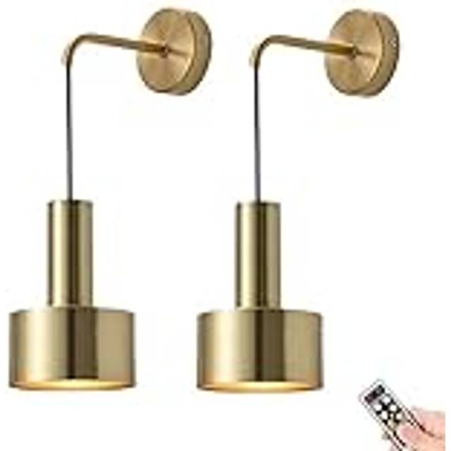 ZOBRO Battery Operated Wall Sconces Set Of 2, Modern No Wire Wall Lamp with Remote and led Light Bulb, Dimmable Adjustable Copper Lighting Fixture for