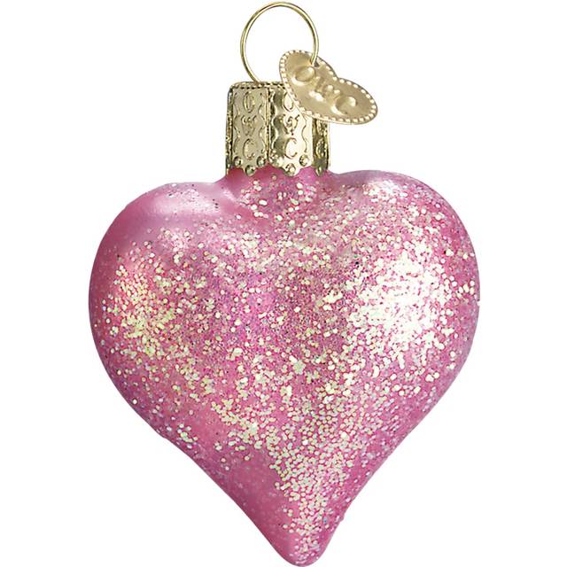 Old World Christmas Pink Glittered Heart Glass Blown Ornament for Christmas Tree