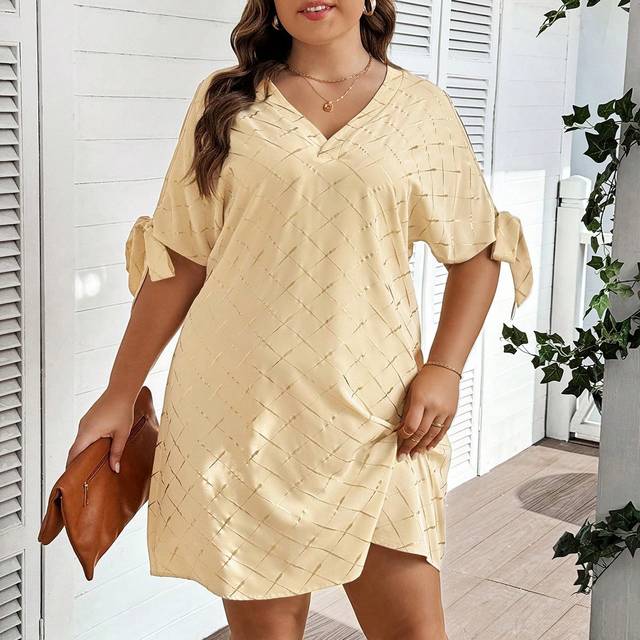 Luneh Plus Size Off Shoulder Sleeve Bowknot & Metallic Textured Mini Dress, Perfect For Casual, Wedding Guest, Bridesmaid, Holiday Party, Or Brazilian Carni