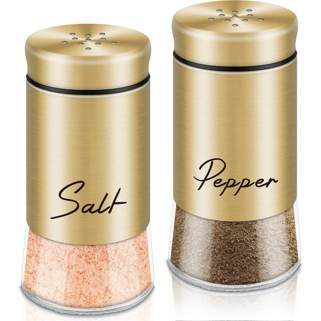 SHEIN 2Pcs Salt And Pepper Shakers Set, Salt Shaker With Clear Glass Bottom, 5 Oz Salt And Pepper Set For Cooking Table RV BBQ, Black And White Kitchen Deco