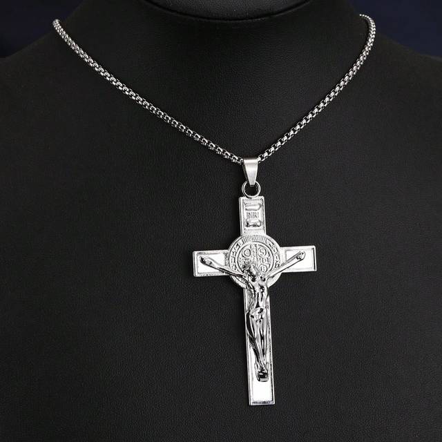 SHEIN 1pc Stainless Steel Cross Necklace, Punk Hip Hop Prayer Cross Necklace, Steel Color Creative Cross Faith Jewelry, European And American New Titanium S
