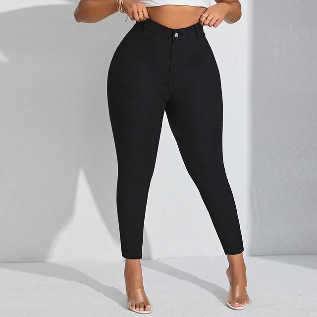 Maweii Plus Size Solid Skinny Pants Plus Size Pants Basic Style Summer Outfit Skinny Pant Casual Style