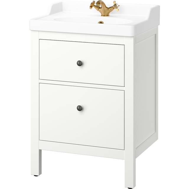 HEMNES / RUTSJÖN kommod m lådor/tvättställ/kran, vit, 62x49x95 cm