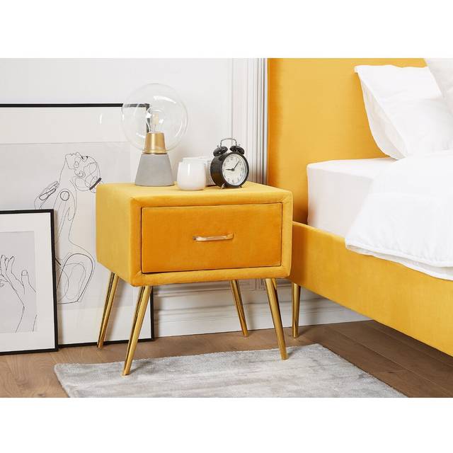 Glaser 1 Drawer Bedside Table - Yellow (49cm H X 46cm W X 38cm D)