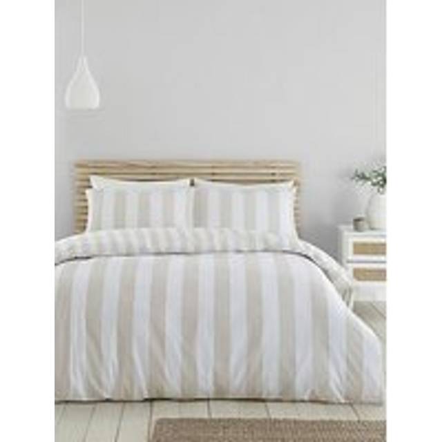 Cove Stripe Reversible Duvet Cover Set - Beige (Double - 2 Standard Pillowcases)