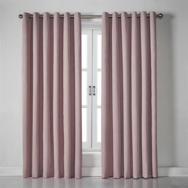 Blackout Linen Look Ready Made Eyelet Curtains Blush - Pink