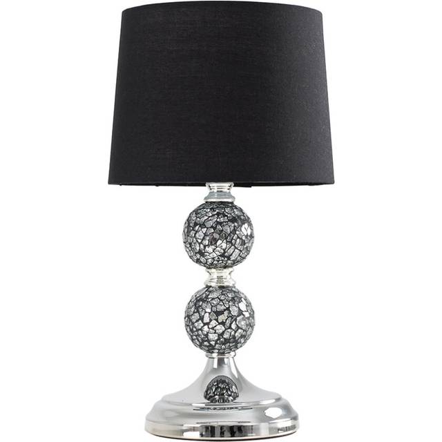 Pair of - Modern Decorative Chrome & Mosaic Crackle Glass Table Lamps with a Black Shade