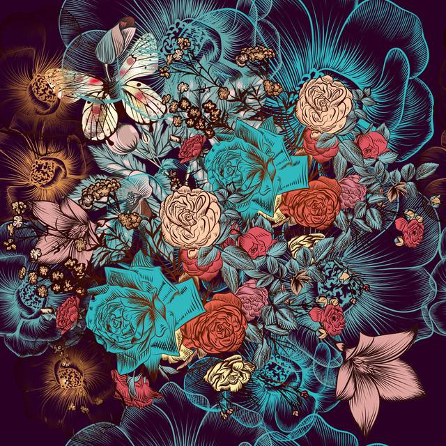 Floral Vintage by Mashakotcur - Wrapped Canvas Art Prints - Blue;Brown;Beige (91cm H x 91cm W x 3.8cm D)