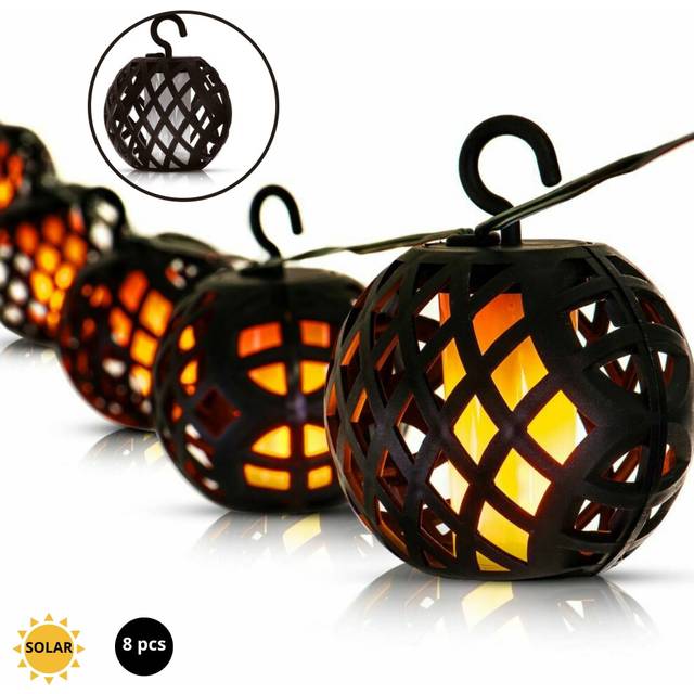 8pc led Solar Rattan Ball Flame Effect String Light Patio Outdoor Garden Lantern