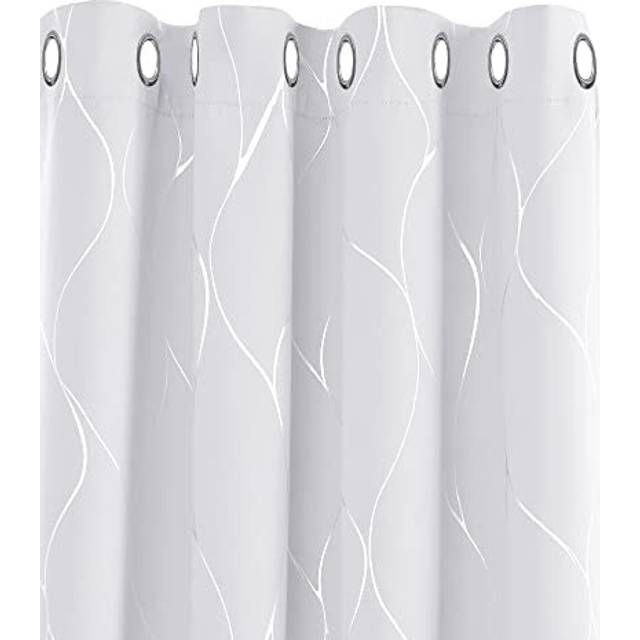 Christmas Decorations Eyelet Blackout Curtains, Silver Wave Line Foil Printed Thermal Insulated Curtains for Livingroom, 66 x 72 Inch(Width x Length),