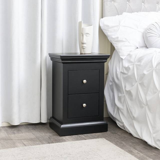 Black 2 Drawer Bedside Table - Slimline Haxey Black Range Material: Furniture/Furniture Ranges/Slimline Haxey Range