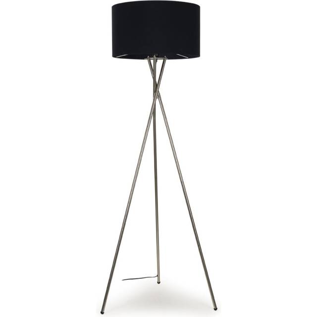 Minisun - Camden Modern Brushed Chrome Metal Tripod Floor Lamp with Black Drum Shade - Includes 6w led gls Bulb 3000K Warm White