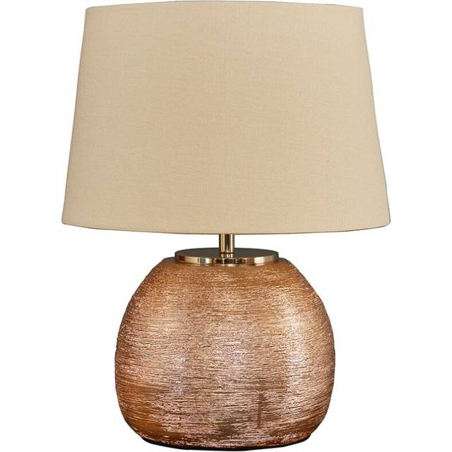 Modern Metallic Copper Effect Ceramic Table Lamp with a Cream Tapered Shade - Complete with a 4w LED Candle Bulb [3000K Warm White]