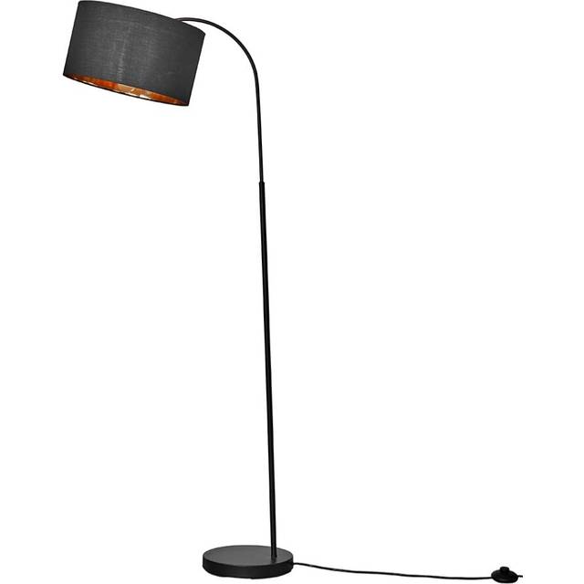 Minisun - Designer Style Black Curved Stem Floor Lamp With Black/Gold Drum Shade - Includes 6w led gls Bulb 3000K Warm White