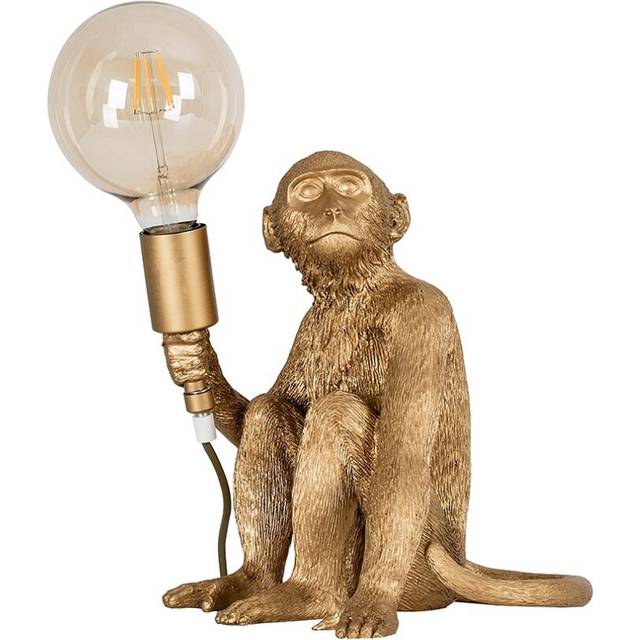 Modern Metallic Gold Painted Monkey Design Table Lamp - Complete with a 6w LED Filament Globe Bulb [2700K Warm White]