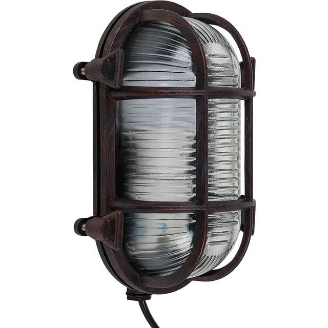 Minisun - IP64 Oval Cross-Cased Metal Outdoor Bulkhead Wall Light - Warm White led