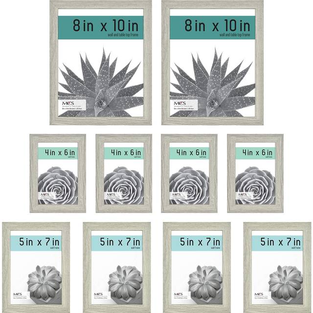 MCS Gallery Essential Picture Frames  Photo Gallery Wall Frame Set with 4 x 6 Inch  5 x 7 Inch  and 8 x 10 Inch Frames  Gray Woodgrain  10 Piece