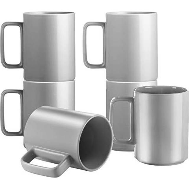 E-liu Porcelain Tea Mugs Coffee Mug Set  Large 15 Ounces Cups for Coffee  Tea  Cocoa  and Mulled Drinks  Set of 6  Grey