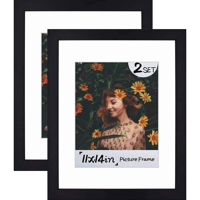 Golden State Art, Set of 2, 11x14 Black Picture Frame - Matted for 8x10 Photos - Wood Framing - Wall Mounting - Landscape/Portrait - Great for Family