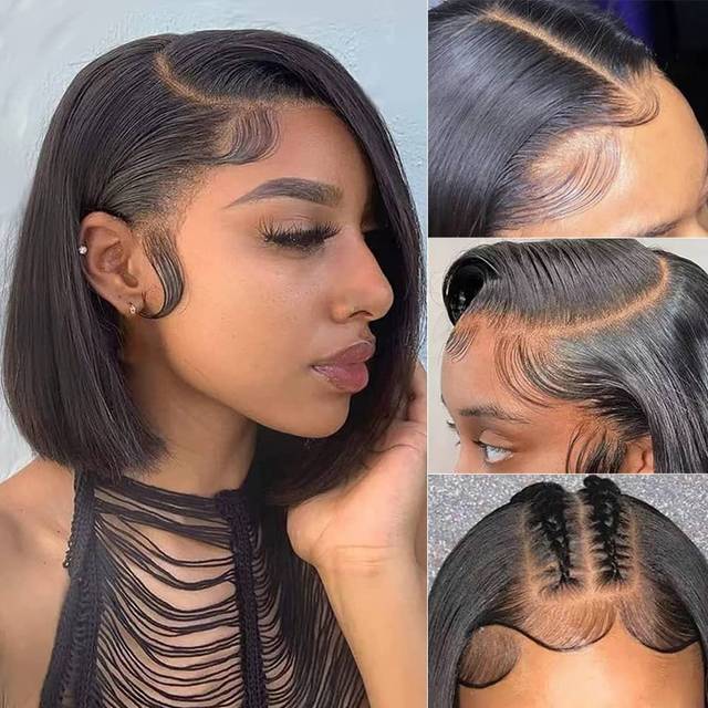 HIRIREMY Short Bob Wigs for Black Women Human Hair Straight Bob Wig 13x4 HD Lace Front Wigs Human Hair Pre Plucked Glueless Human Hair Bob Wigs for Bl