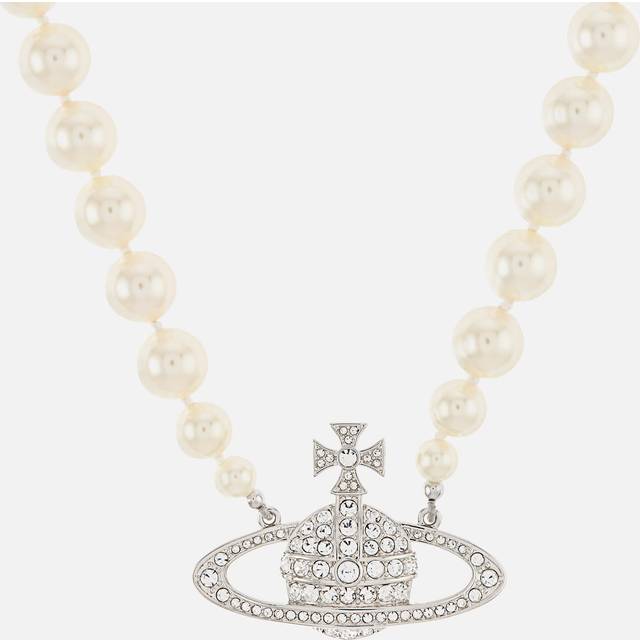 Vivienne Westwood Silver & White One Row Faux-Pearl Bas Relief Choker - R001 PLATINUM/CREAM/ - 2