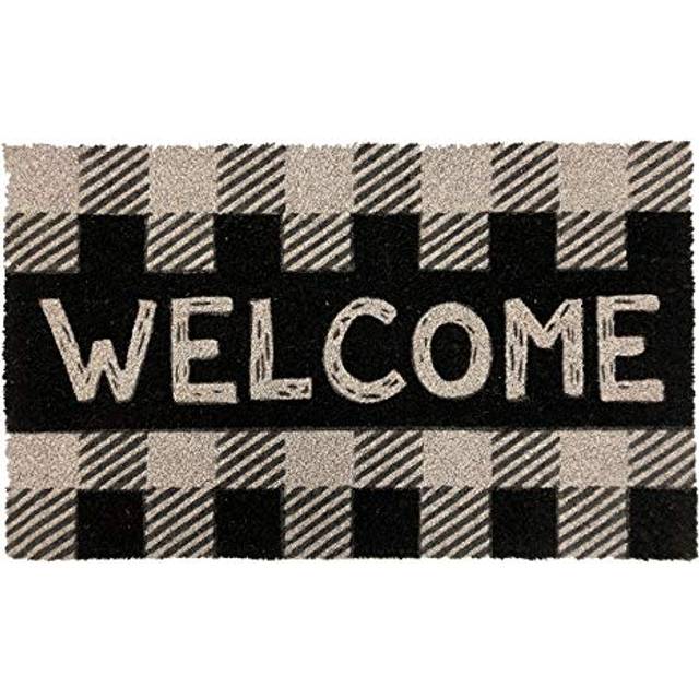 Briarwood Lane Checkered Welcome Coir Doormat Natural Fiber Black and