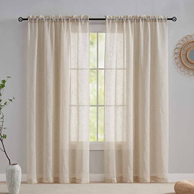 Home Brilliant Linen Semi Sheer Curtains Drapery for Privacy Home Decorative Semitransparent Farmhouse Panels for Living Room Office 54 x 72 inch  2 P