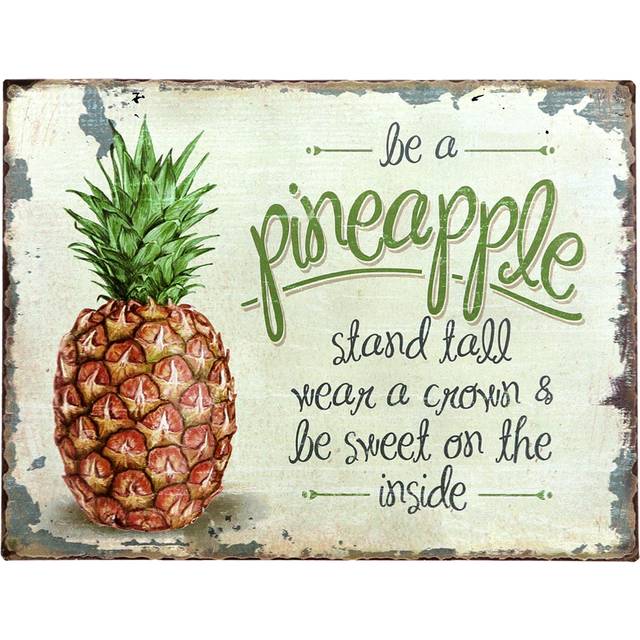 Barnyard Designs Retro Vintage Metal Tin Bar Sign  Decorative Wall Art Signage  Primitive Farmhouse Country Kitchen Home D?cor (Pineapple)